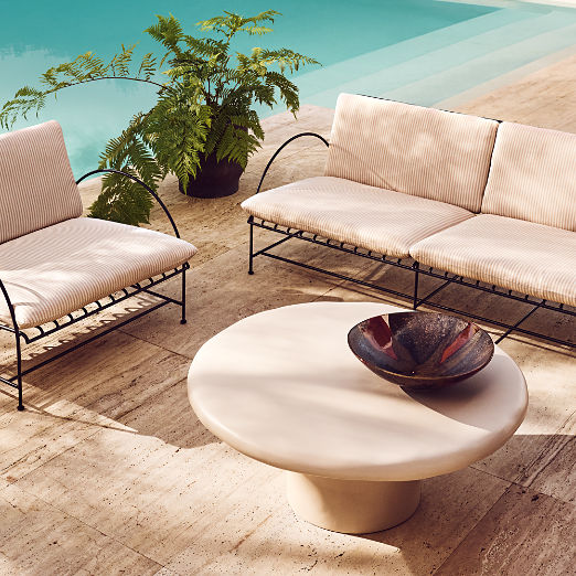 Costa Black Metal Outdoor Lounge Chair with Natural And White Striped Sunbrella® Cushions