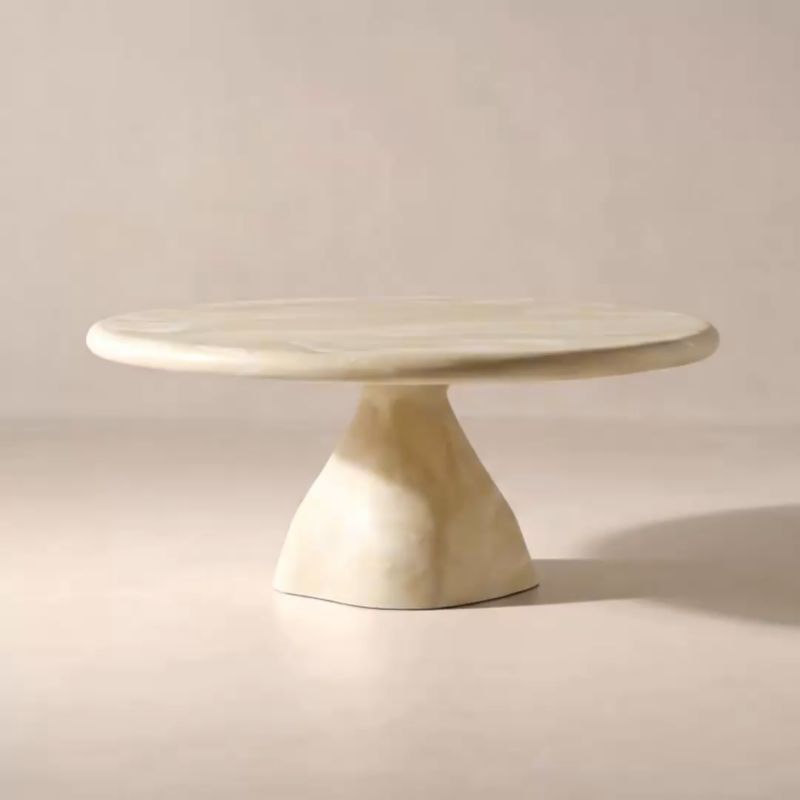 Play Espira 35" Round Cream Marbled Resin Coffee Table - video 1 of 1