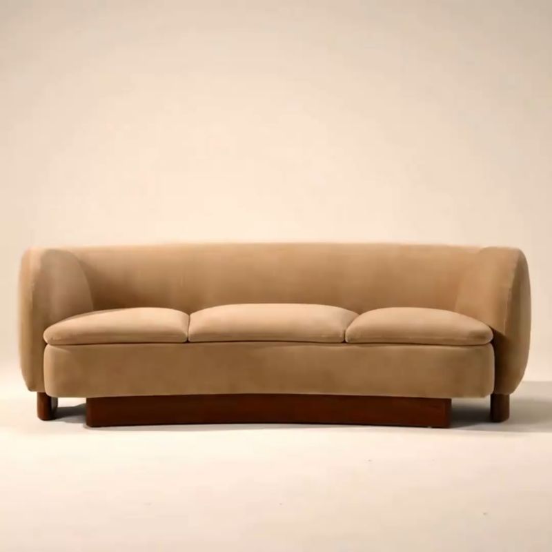 Play Muir 90" Camel Velvet Curved Sofa - video 1 of 2