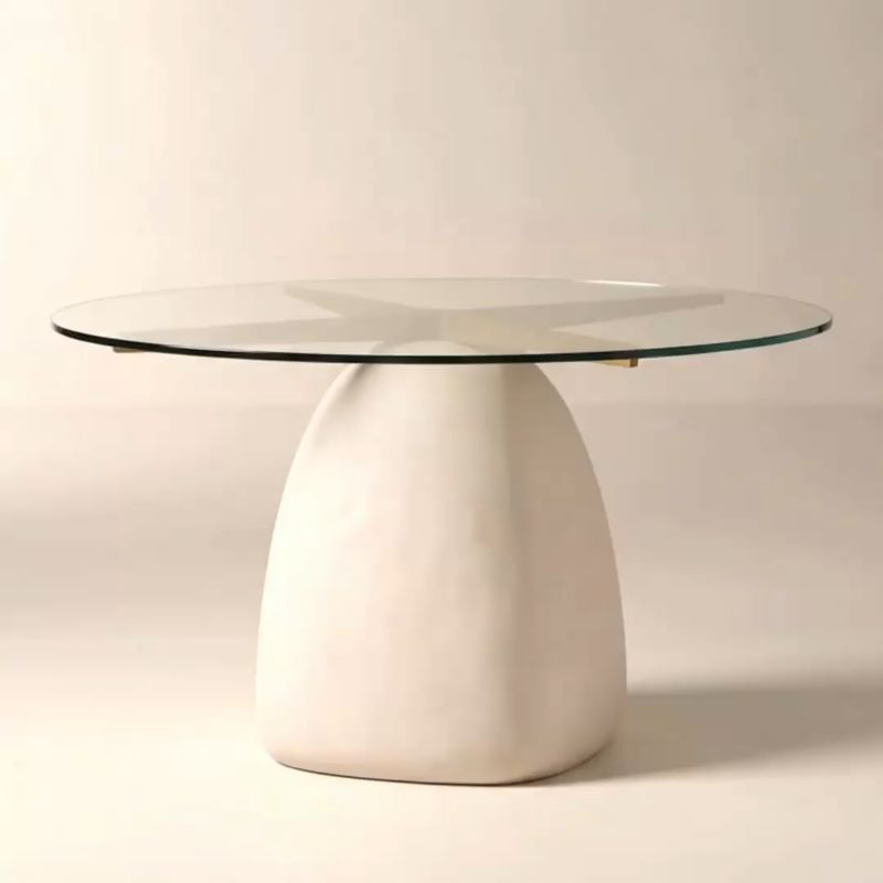 Play Stone 47" Round White Concrete Dining Table with Glass Top - video 1 of 1