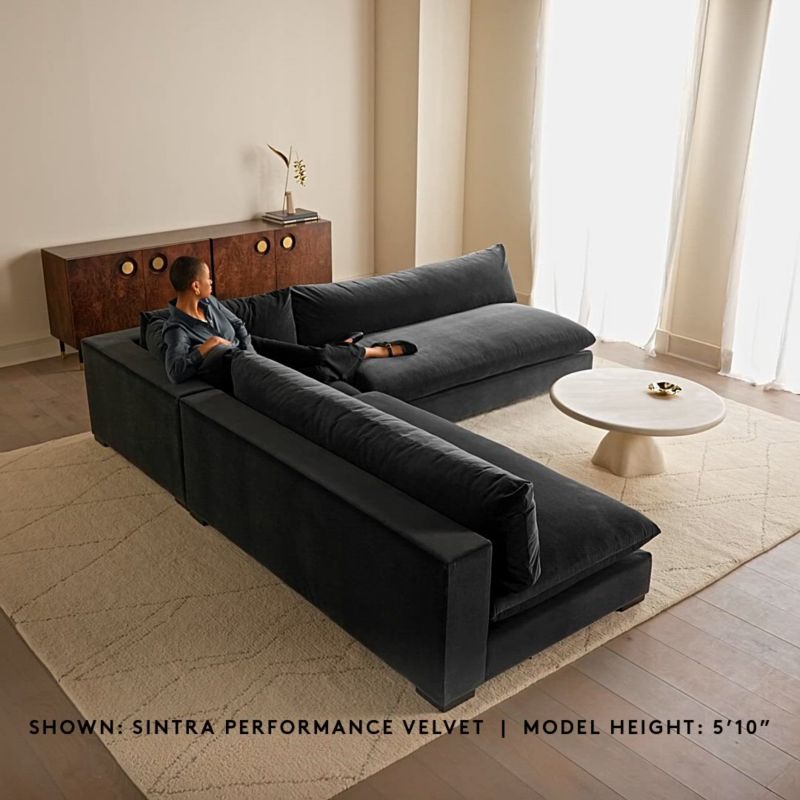 Play Deseo 4-Piece Modular Charcoal Grey Performance Velvet Deep Depth Sectional Sofa with Loveseat - video 1 of 1