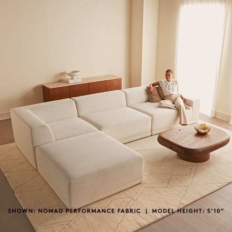 Faible 4-Piece L-Shaped White Performance Linen Sectional Sofa with Right-Arm