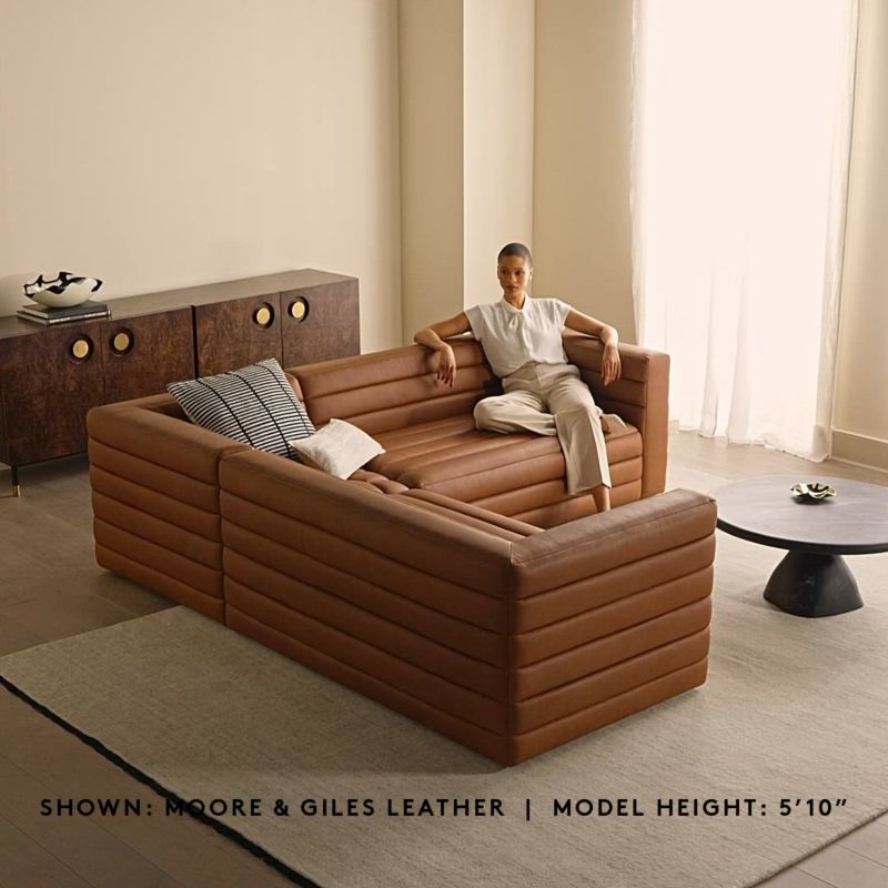 Play Strato 4-Piece L-Shaped Channeled Brown Leather Sectional Sofa - video 1 of 1