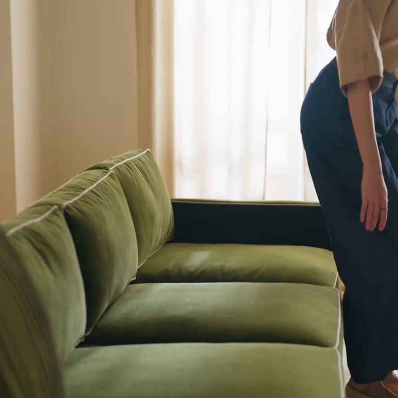 Play Brett 100" Jade Green Velvet Sofa - video 2 of 2