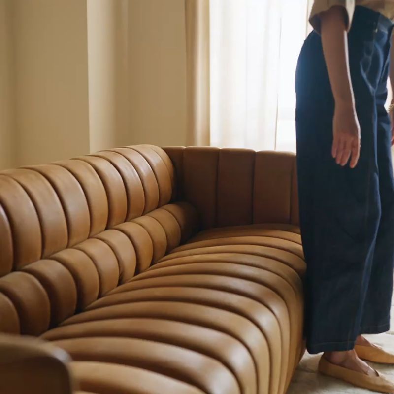 Ripple 88" Brown Leather Sofa by Steen Østergaard