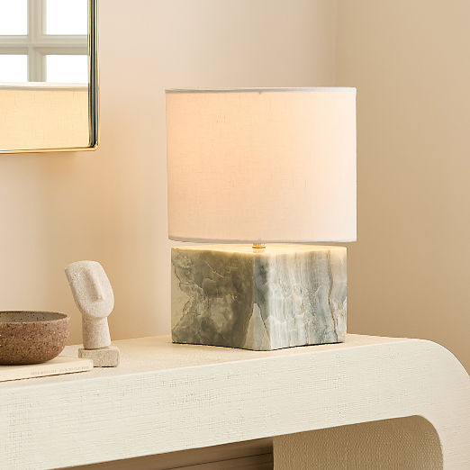 Anelle Petite Blue Onyx Table Lamp with Linen Shade