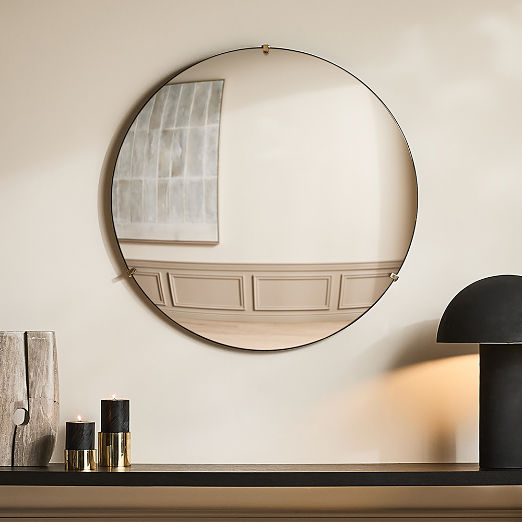 Vidro Convex Brass Round Wall Mirror 32"