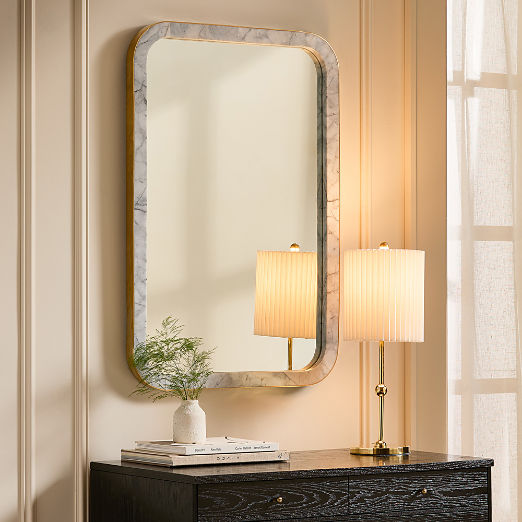 Masine Unlacquered Brass and Marble Rectangular Wall Mirror 24"X36"