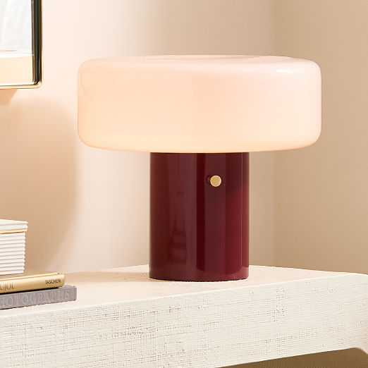 Pill High Gloss Oxblood Red Iron Table Lamp with Glass Shade by Bill Curry
