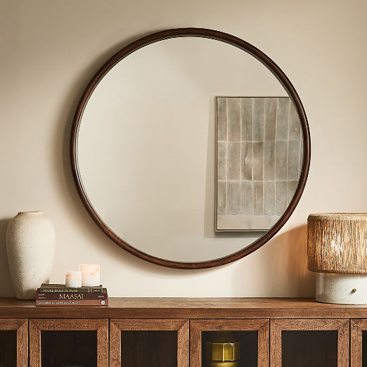 Saone Acacia Wood Round Wall Mirror 48"