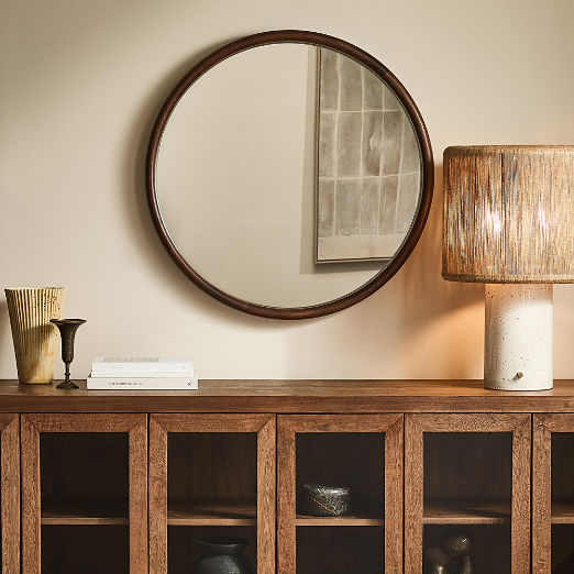 Saone Acacia Wood Round Wall Mirror 36"