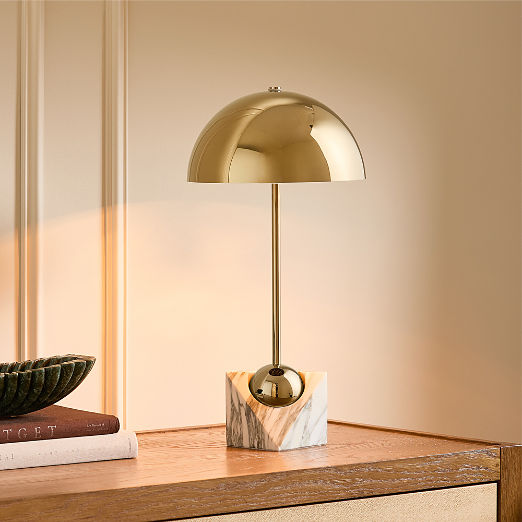 Venus Champagne Brass Metal Dome Table Lamp with White Marble Base