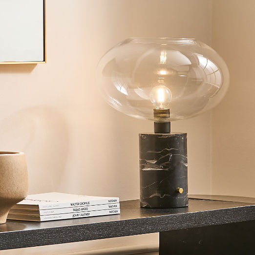 Polo Black Marble Table Lamp with Glass Shade