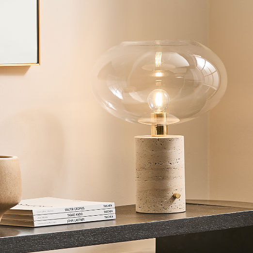 Polo Travertine Table Lamp with Glass Shade