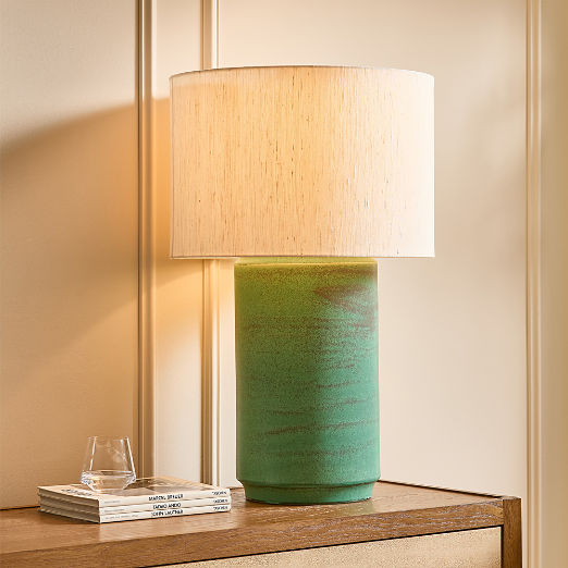 Rosalind Large Green Ceramic Reactive Glaze Table Lamp with Silk Shade
