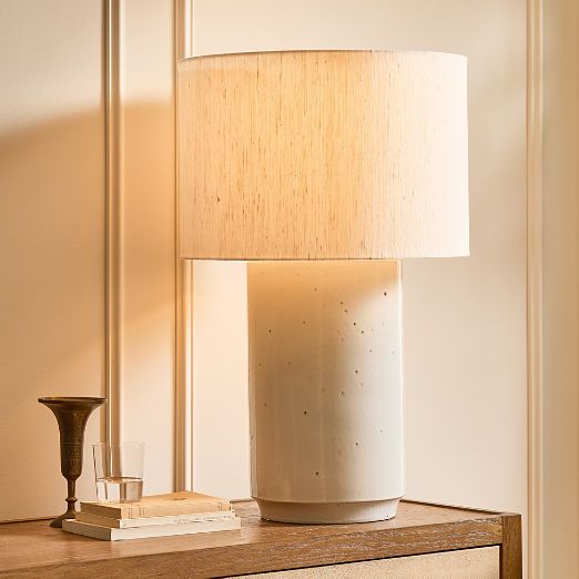 Rosalind Large White Ceramic Reactive Glaze Table Lamp with Silk Shade