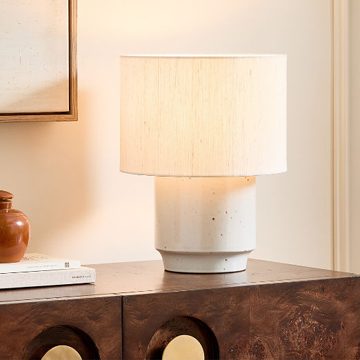 Rosalind Small White Ceramic Reactive Glaze Table Lamp with Silk Shade