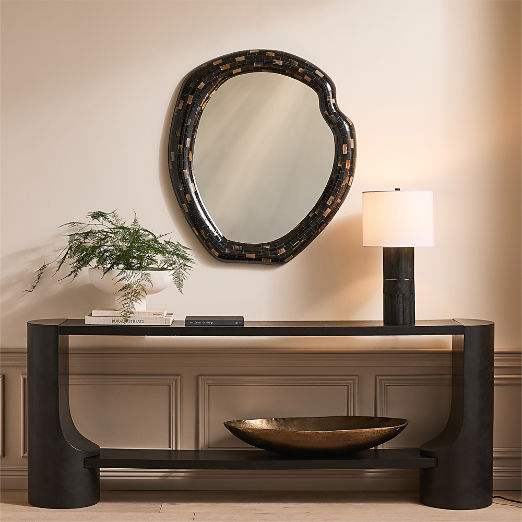 Horn Black Round Wall Mirror 31.75"x36.5"