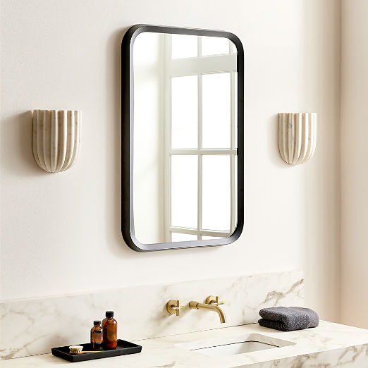 Isari Black Rough Cast Aluminum Rectangular Wall Mirror 24"x36"