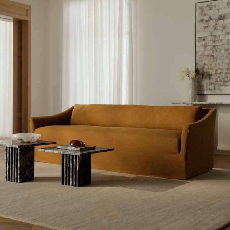 Play Bristol 95" Cognac Slipcovered Performance Linen Sofa - video 1 of 1