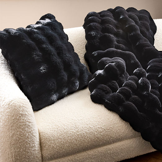 Farleigh Black Faux Fur Throw Pillow and Throw Blanket Set