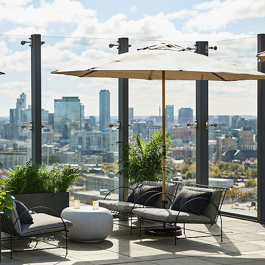 Costa Black Metal Outdoor Lounge Chair with Black And White Striped Sunbrella® Cushions