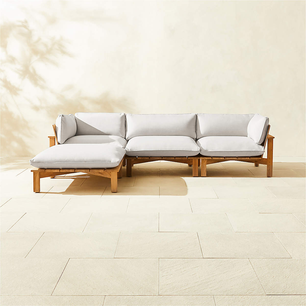 Cabra 4Piece Teak Outdoor Sofa and Ottoman with Grey Sunbrella