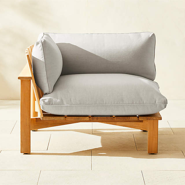 Cabra Teak Outdoor Left Corner Chair with Grey Sunbrella Cushions