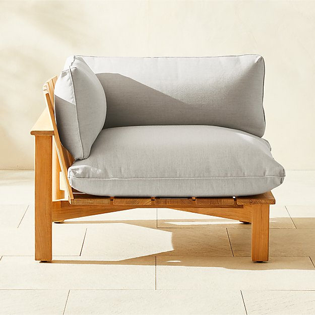 Cabra Teak Outdoor Left Corner Chair with Grey Sunbrella Cushions CB2 Canada