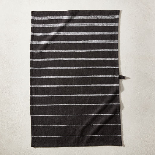 Cafe Organic Cotton Black Striped Dish Towels Set of 2