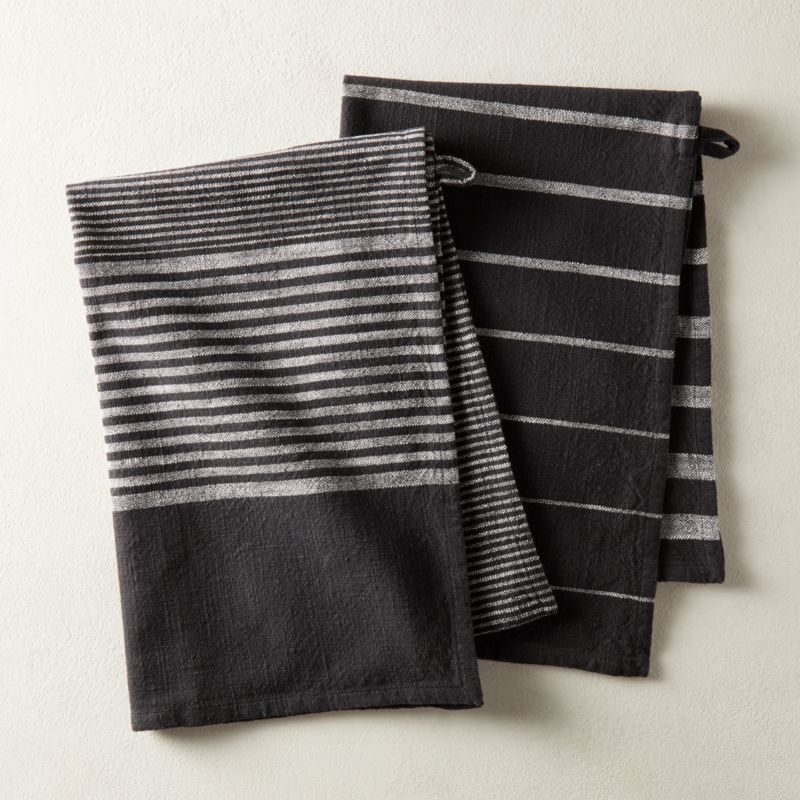 Cafe Organic Cotton Black Striped Dish Towels Set of 2 + Reviews