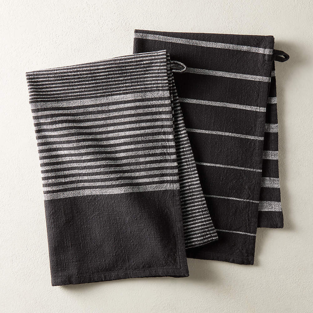 Cafe Organic Cotton Black Striped Dish Towels Set of 2 + Reviews