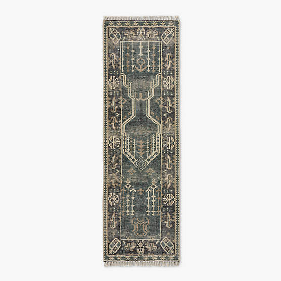 Cala Hand-Knotted Smoked Green New Zealand Wool Runner Rug 2.5'x8'