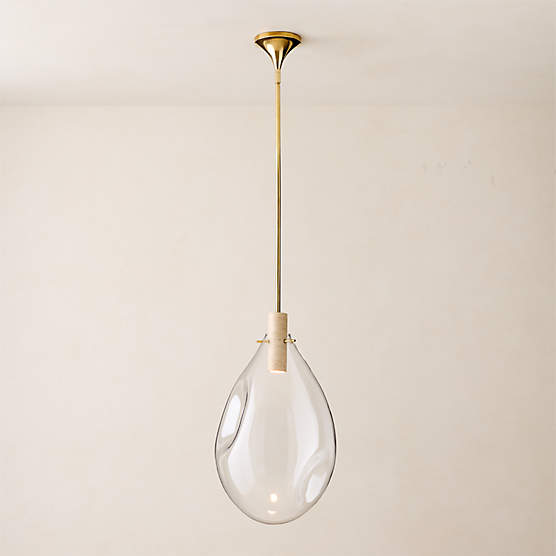 Calandra Glass and Travertine Pendant Light Large