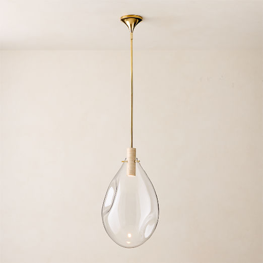 Calandra Glass and Travertine Pendant Light Large