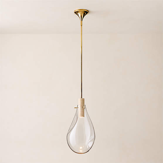 Calandra Glass and Travertine Pendant Light Small