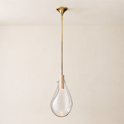 Calandra Glass and Travertine Pendant Light Small