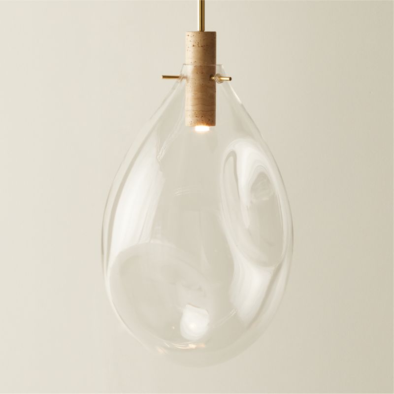 Calandra Glass and Travertine Pendant Light Large - image 0 of 9