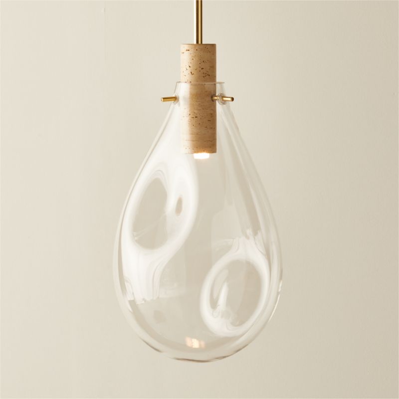 Calandra Glass and Travertine Pendant Light Small - image 0 of 8