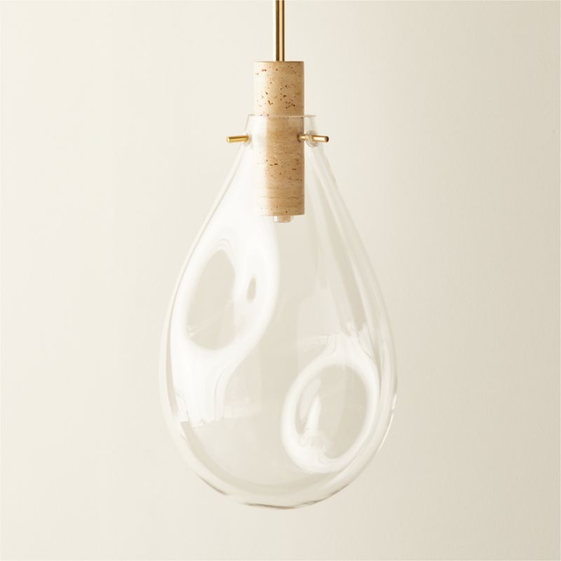 Calandra Glass and Travertine Pendant Light Small - image 2 of 8