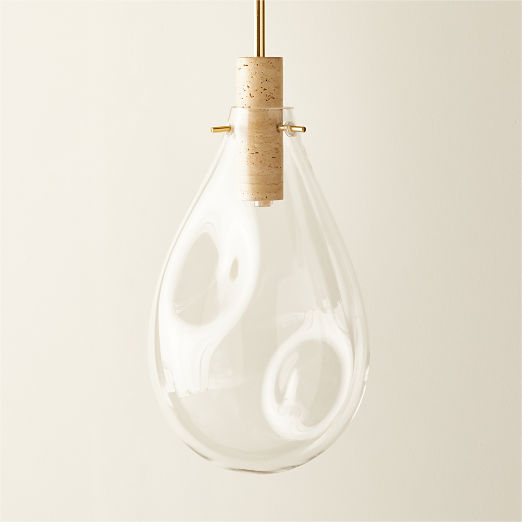 Calandra Glass and Travertine Pendant Light Small