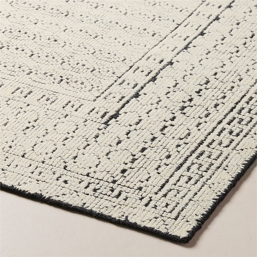 Calero Hand-Knotted Warm White with Black New Zealand Wool Area Rug