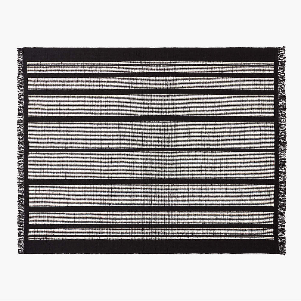 (E323) Asbury Black & White Striped Indoor & Outdoor Rug