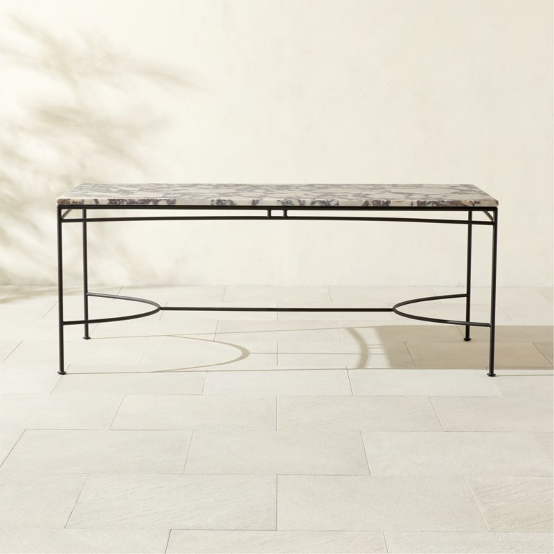 Calla 72" Rectangular Black Metal Outdoor Dining Table with Marble Top - image 0 of 8