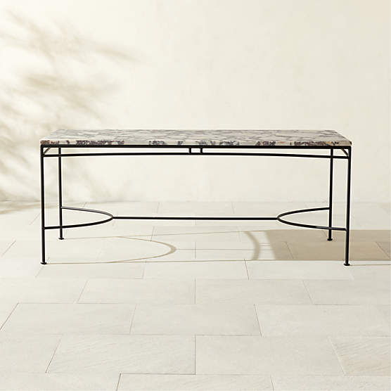 Calla 72" Rectangular Black Metal Outdoor Dining Table with Marble Top