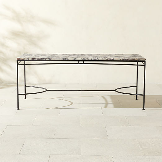 Calla 72" Rectangular Black Metal Outdoor Dining Table with Marble Top