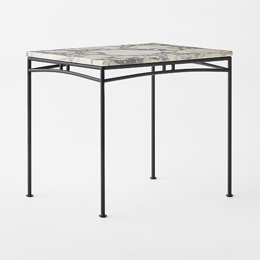 Calla 32" Rectangular Black Metal Outdoor Bistro Table with Marble Top