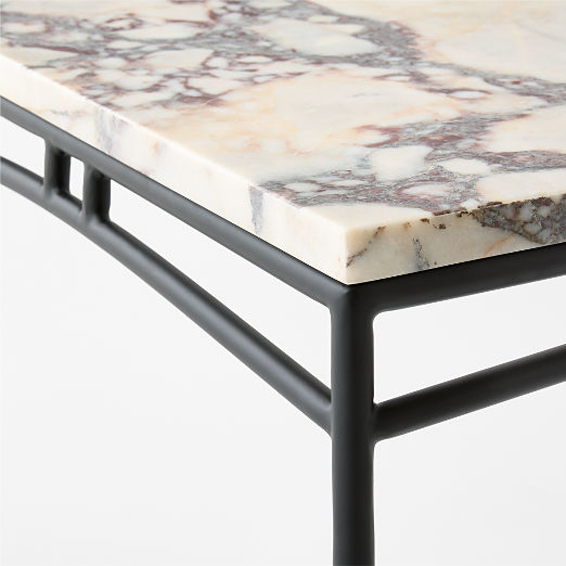 Calla 32" Rectangular Black Metal Outdoor Bistro Table with Marble Top