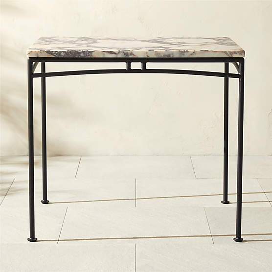 Calla 32" Rectangular Black Metal Outdoor Bistro Table with Marble Top