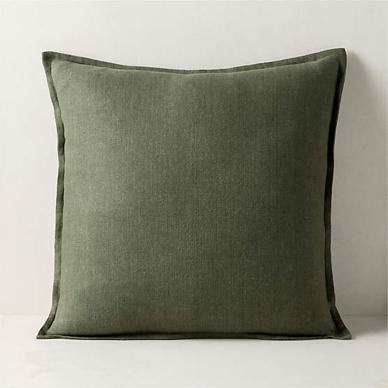 Callas Smoked Green Linen Throw Pillow with Down-Alternative Insert 20"x20"
